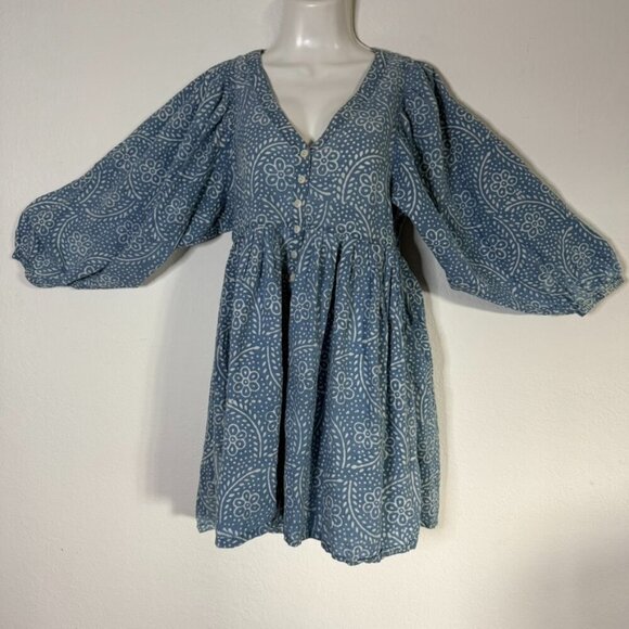 Madewell Balloon Sleeve Dress Light Blue Floral Milkmaid Size  Small Boxy - Picture 1 of 8